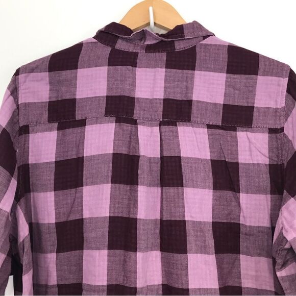 Laura Scott Purple Gingham Plaid Roll Tab Sleeve Button Up Shirt NEW - Picture 10 of 14